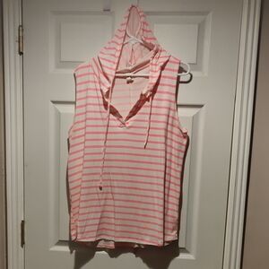Striped Pink Sleeveless Hoodie Top